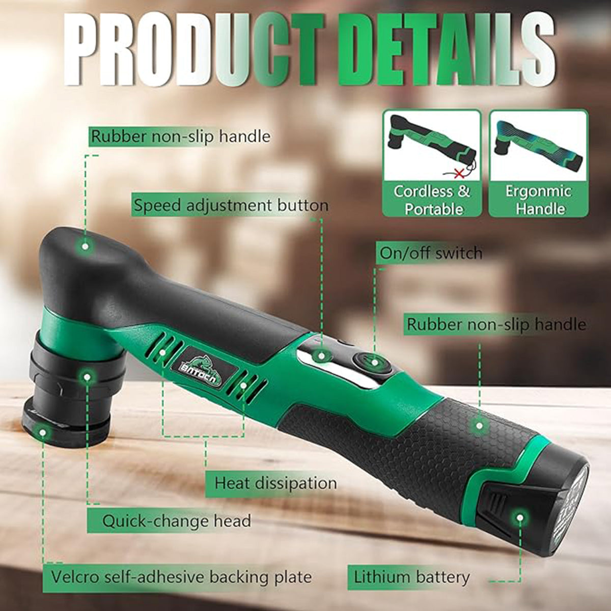 BATOCA Cordless Car Polisher Buffer Sander Dual Action & Rotary--S5